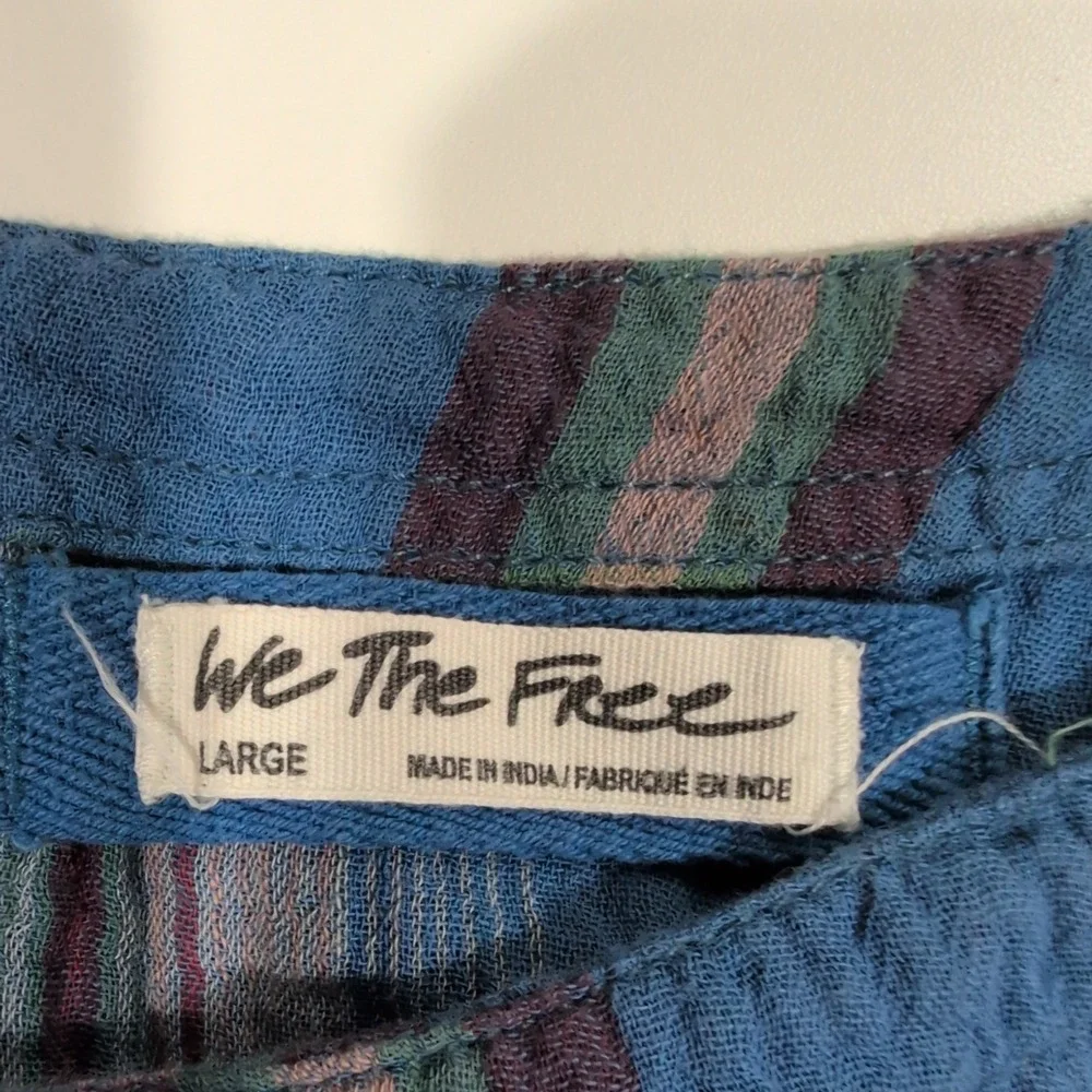 We The Free Free People Blue Plaid Cotton Gauze Babydoll Tunic Top Large